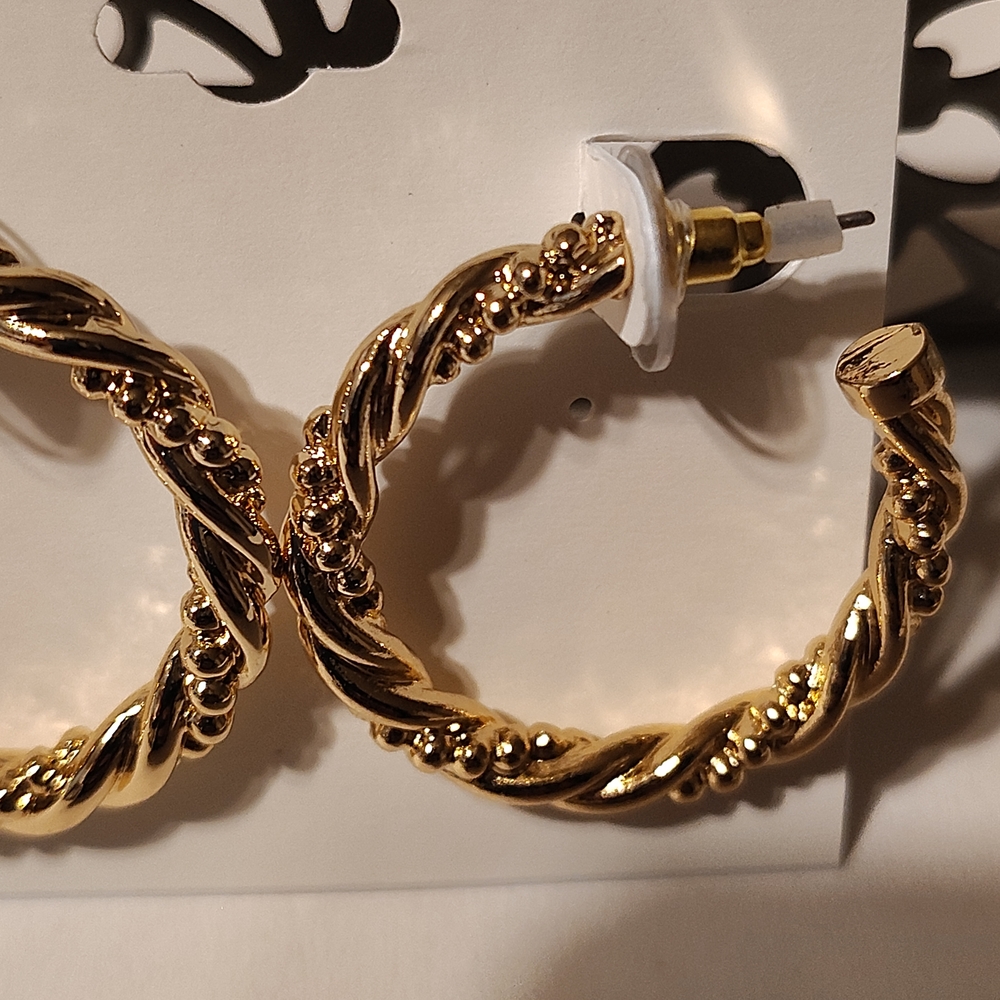 Laundry By Shelli Segal Shiny Gold Twisted Hoop Earrings - Picture 2 of 2